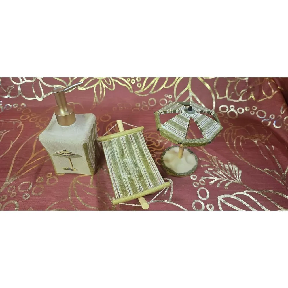 3 PC SET CROSCILL LADER HANDPAINTD SOAP DISPENSER+UMBRELLA TOOTHBRUSH HOLDER+BAR